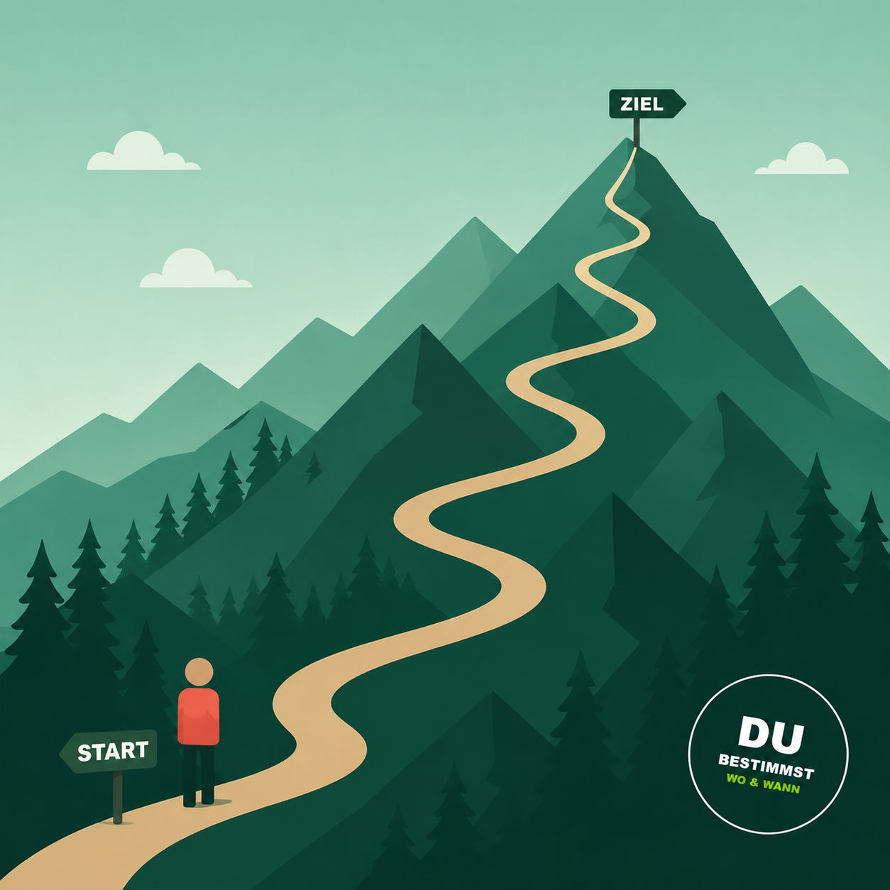 Berglandschaft mit Wanderweg von Start bis Ziel